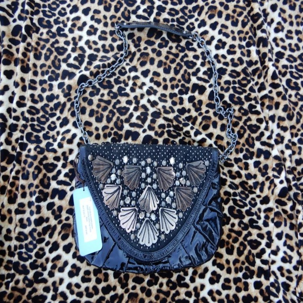 NWT Rafe Beaded Fan Patent Leather Clutch Purse